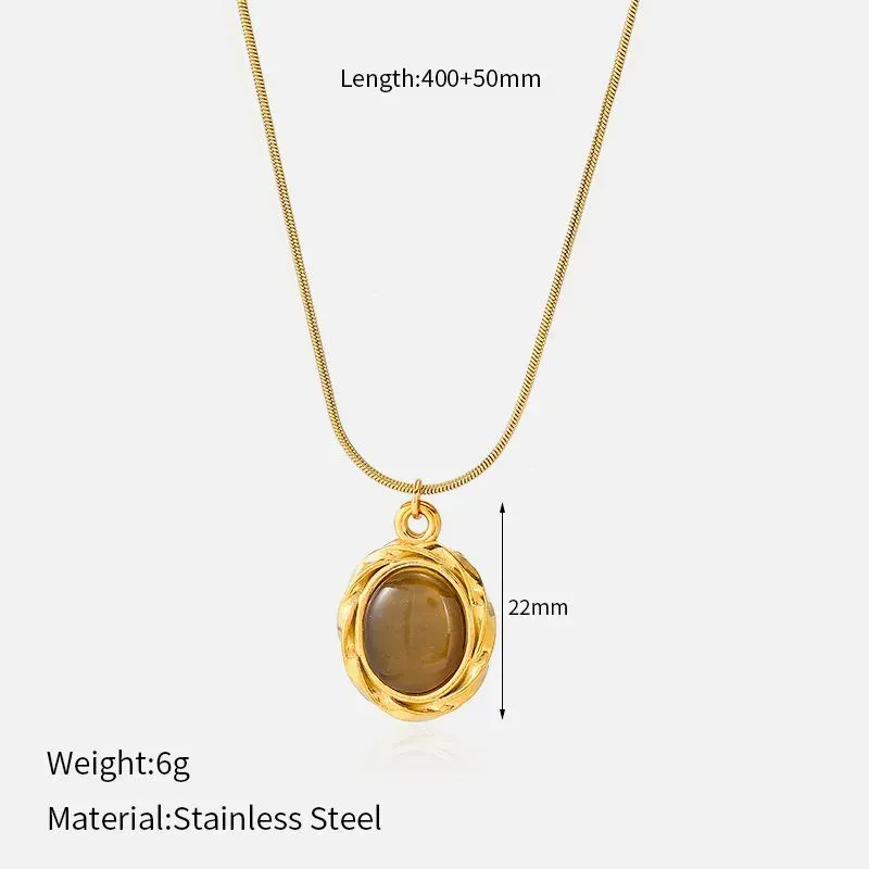 Ivanda Pink Stone Pendant Necklace Gold Snake Chain CHZRK616-33 - view 02
