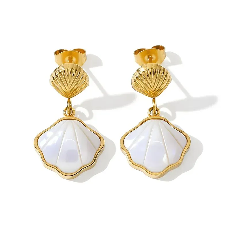 Ivanda Shell Stud Earrings Gold Stainless Steel CH1113 - view 02