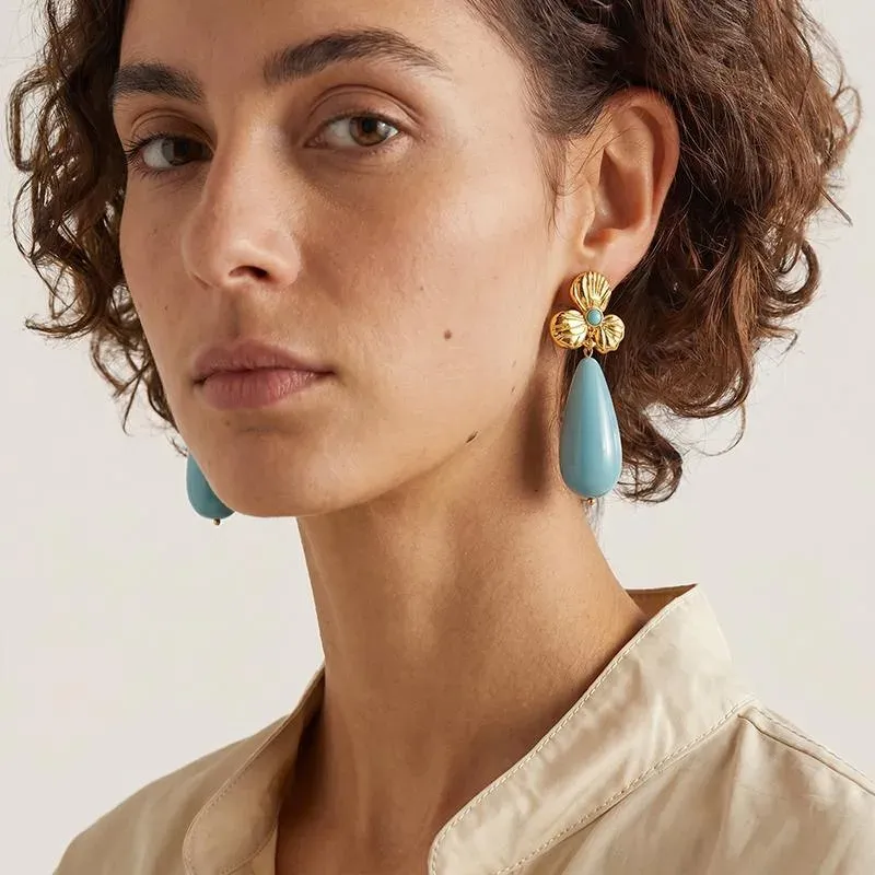Ivanda Shell & Resin Teardrop Earrings PVD 18K Gold Plated Stainless Steel YWD2-E2504955-2 - view 05