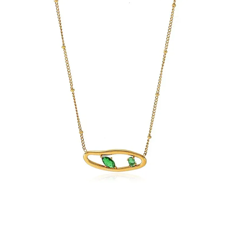Ivanda Green Stone Open Pendant Necklace Gold YWD7-D2605785-271 - view 02