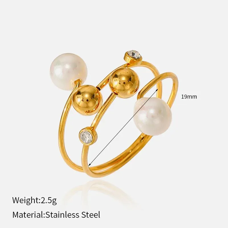 Ivanda Double Band Pearl Ring Gold Stainless Steel CH1932 - view 01