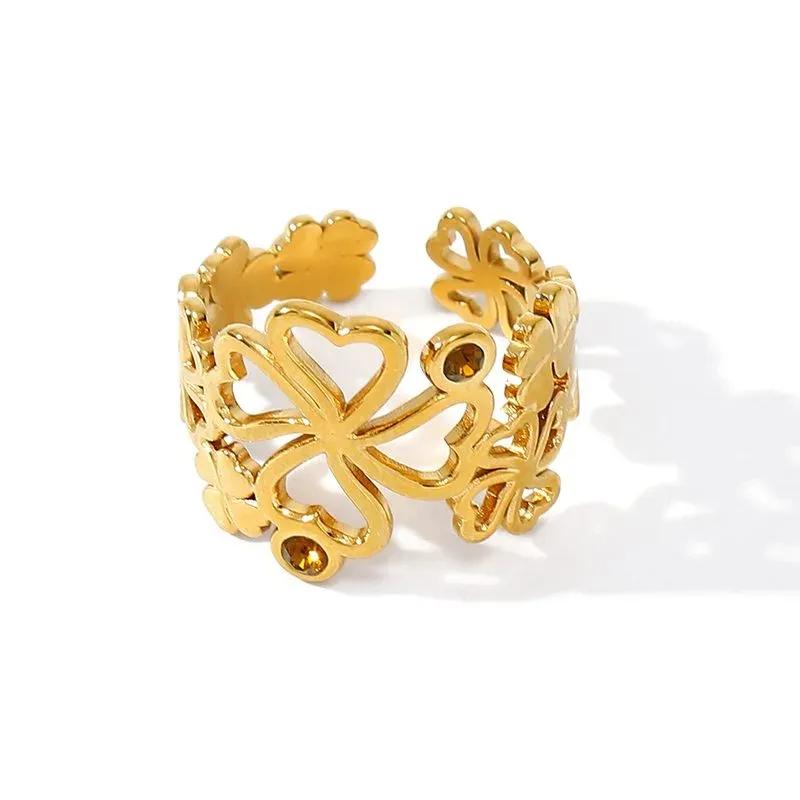 Ivanda Cutout Floral Band Ring Gold Stainless YWD2-R26062076-1 - view 04