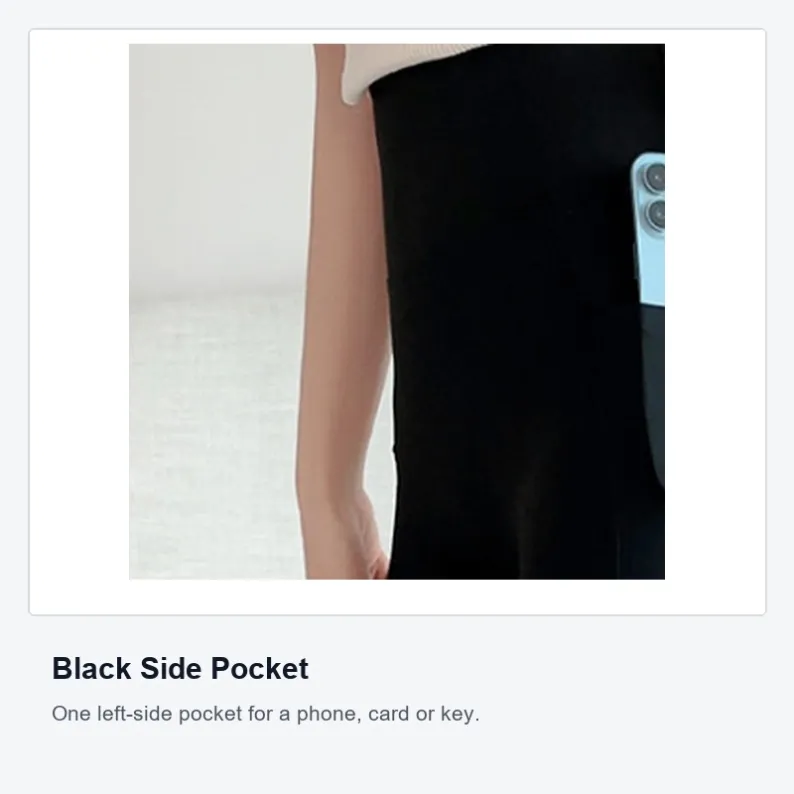 Black high-waist biker shorts 2356 with left-side phone pocket