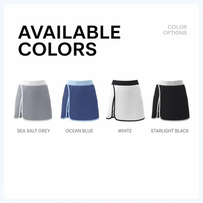 AS0069 tennis skirt color options in black grey ocean blue and white