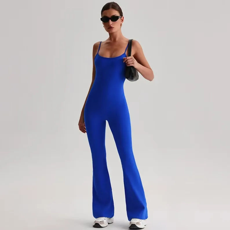 GENY YOGA 260732 women's blue scoop-neck flared activewear jumpsuit