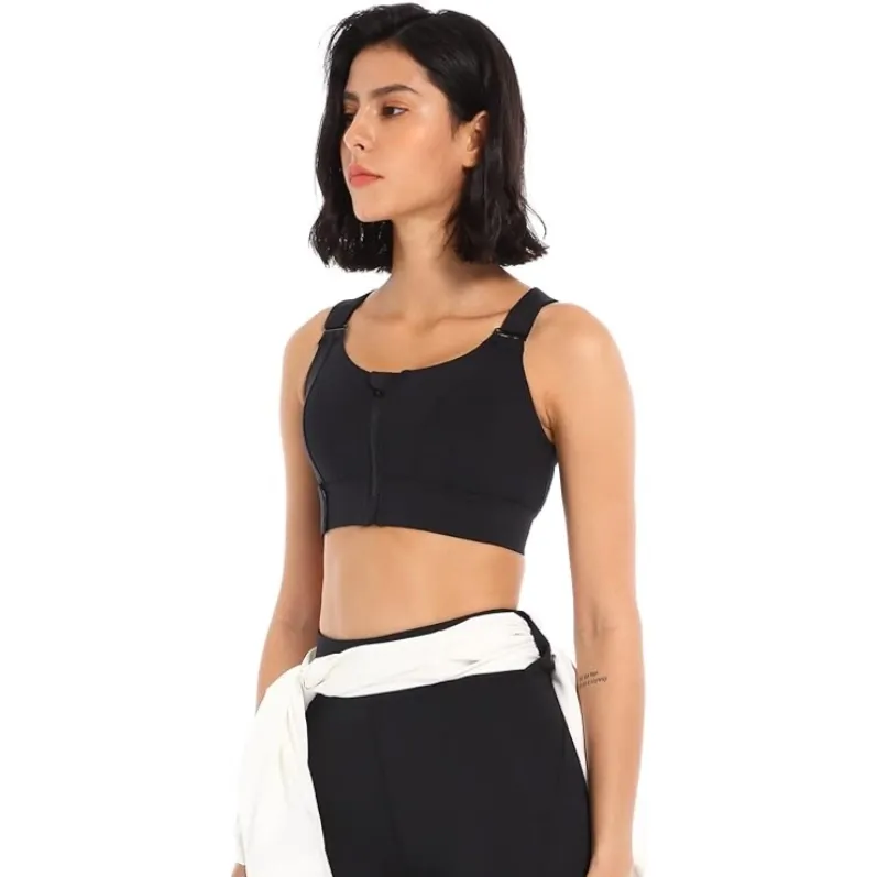 GENY YOGA 260803BL black adjustable zip-front high-support sports bra side fit view