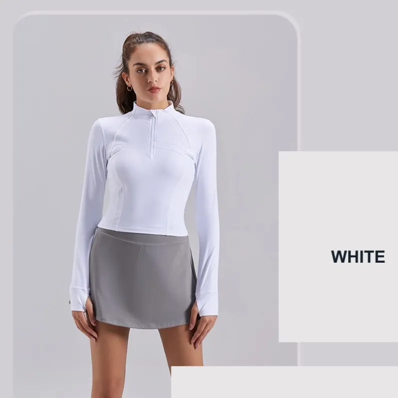 White GENY YOGA 24030 half-zip long-sleeve yoga top