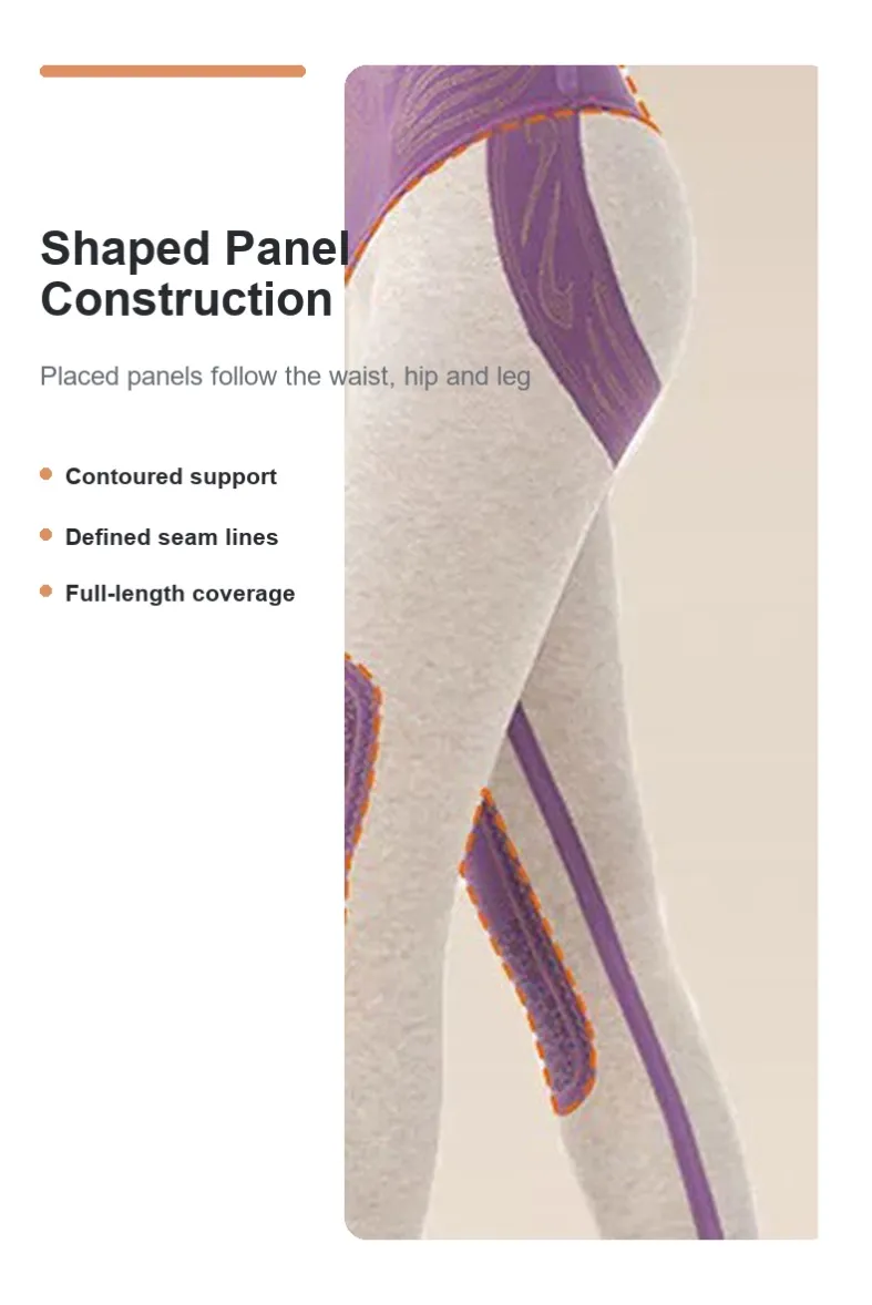 Shaped panel construction on GENY YOGA 8882 fleece-lined winter leggings