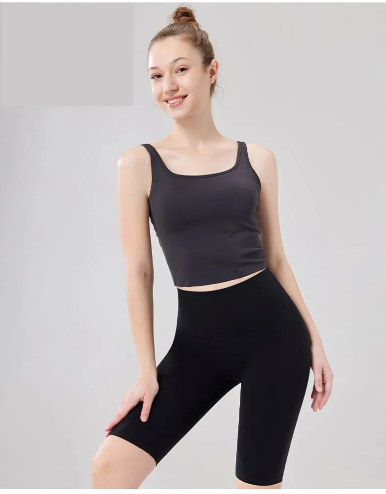 Front model view of black women's high-waisted 5-inch cycling shorts 25045