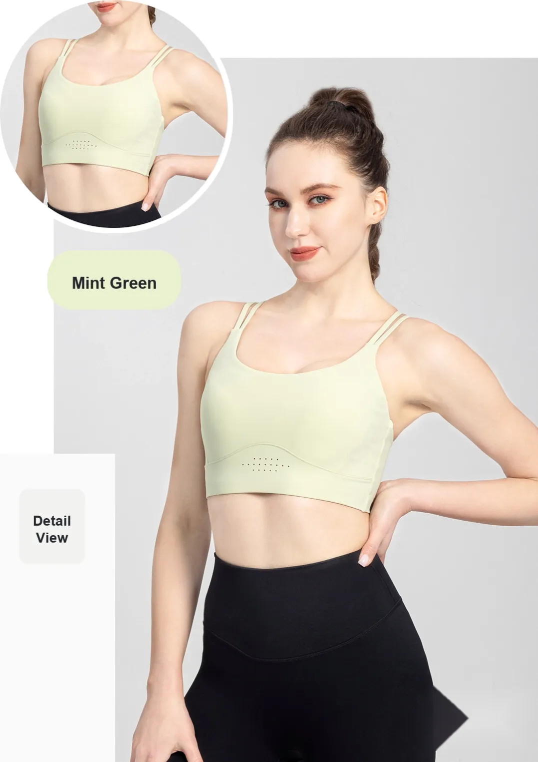 Front view of mint green cross-back sports bra 25030