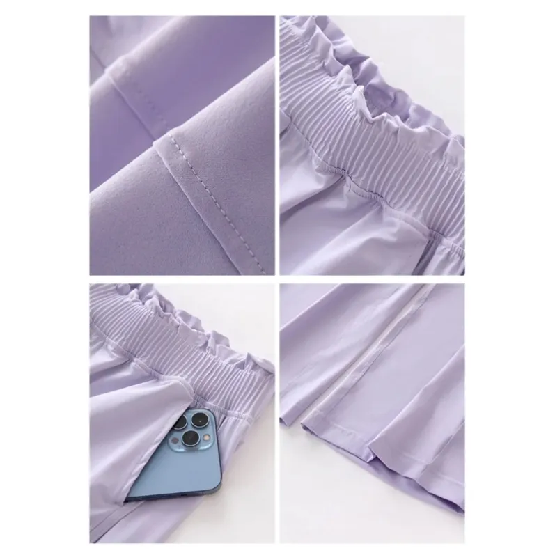 Fabric waistband pocket and hem details of women's summer pants 26059