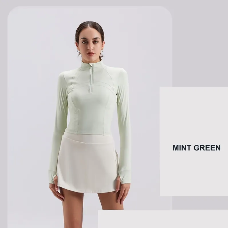 Mint green GENY YOGA 24030 half-zip long-sleeve workout top