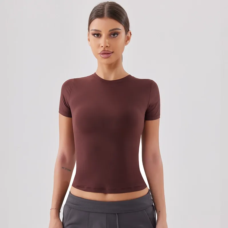 Dark coffee sculpting front view of GENY YOGA 25070 gym top