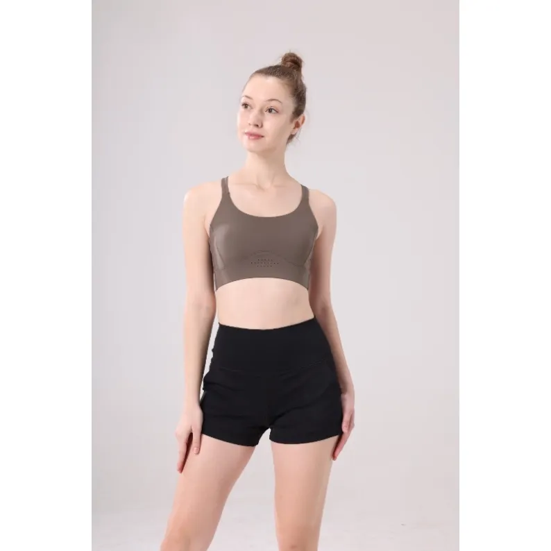 Full front view of Wutong Brown GENY YOGA 25030 sports bra