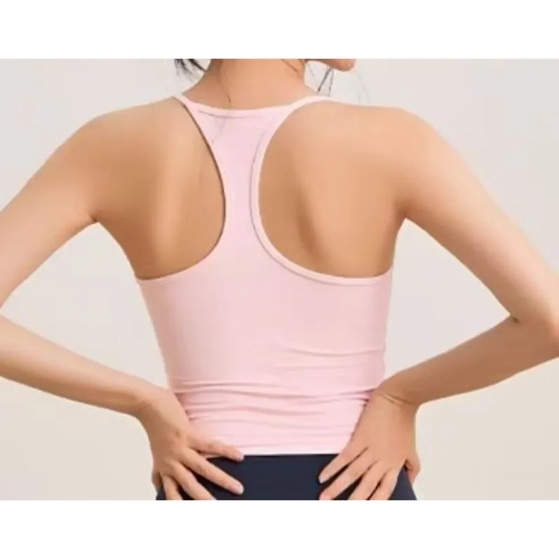 Back view of pink women's racerback yoga tank 26059-TANK