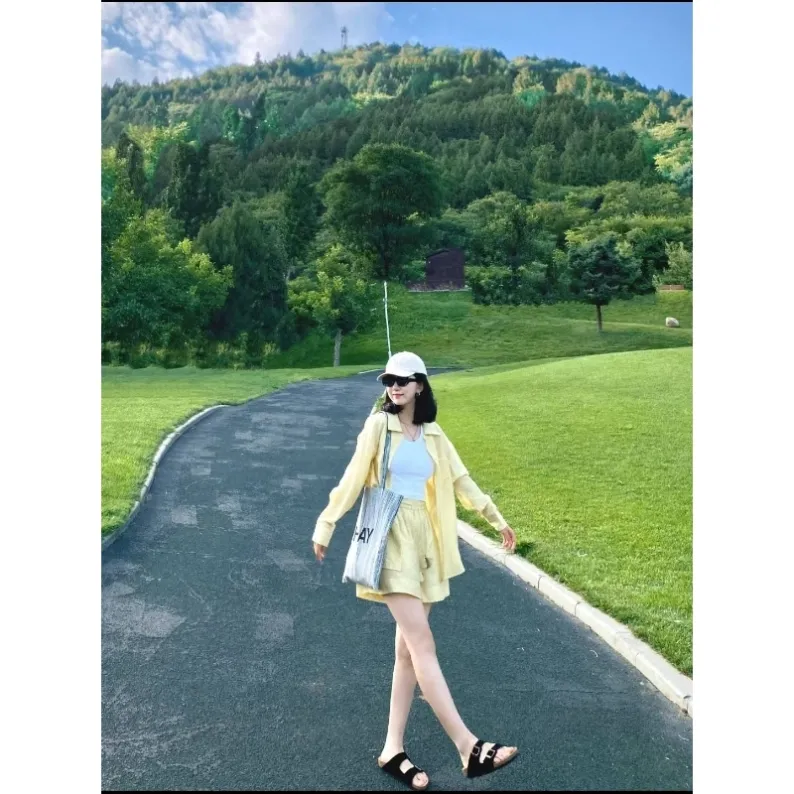 Women's cream yellow sun protection shirt 31470 for outdoor travel layering