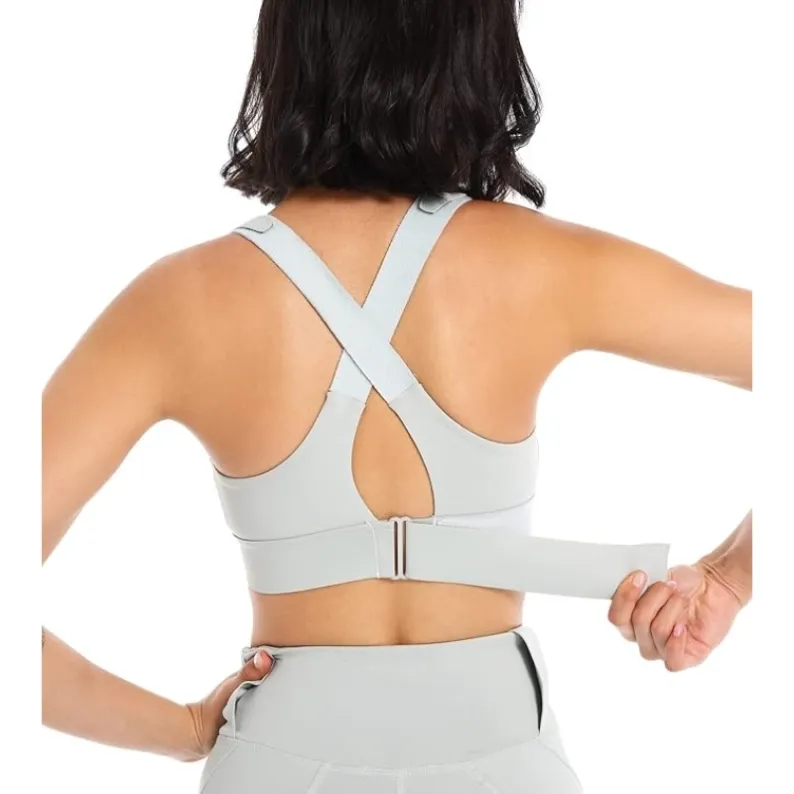GENY YOGA 260803LG light green adjustable zip-front high-support sports bra x back rear view