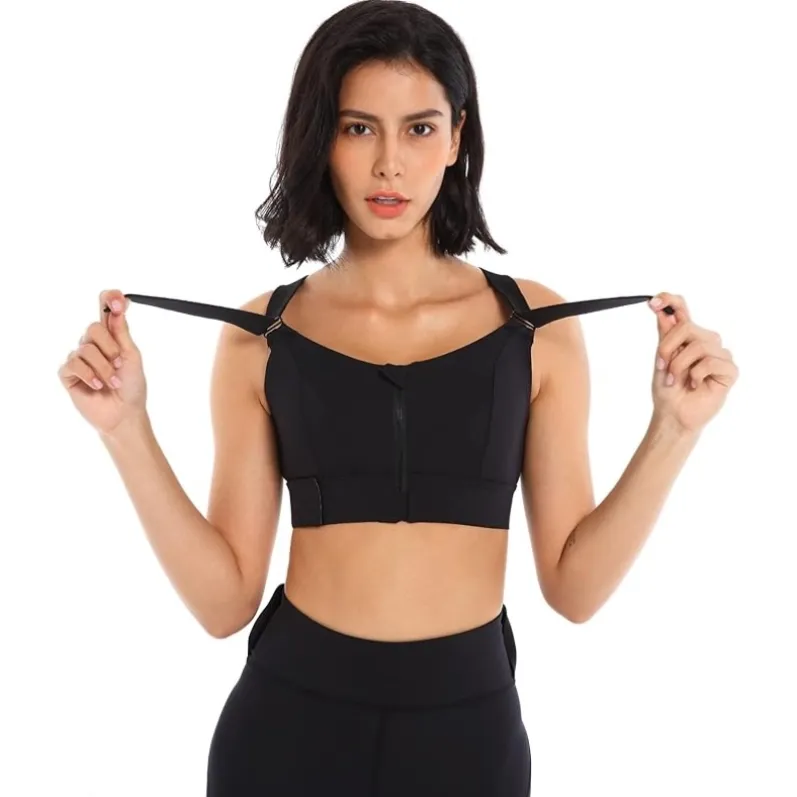 GENY YOGA 260803BL black adjustable zip-front high-support sports bra wide strap adjustment