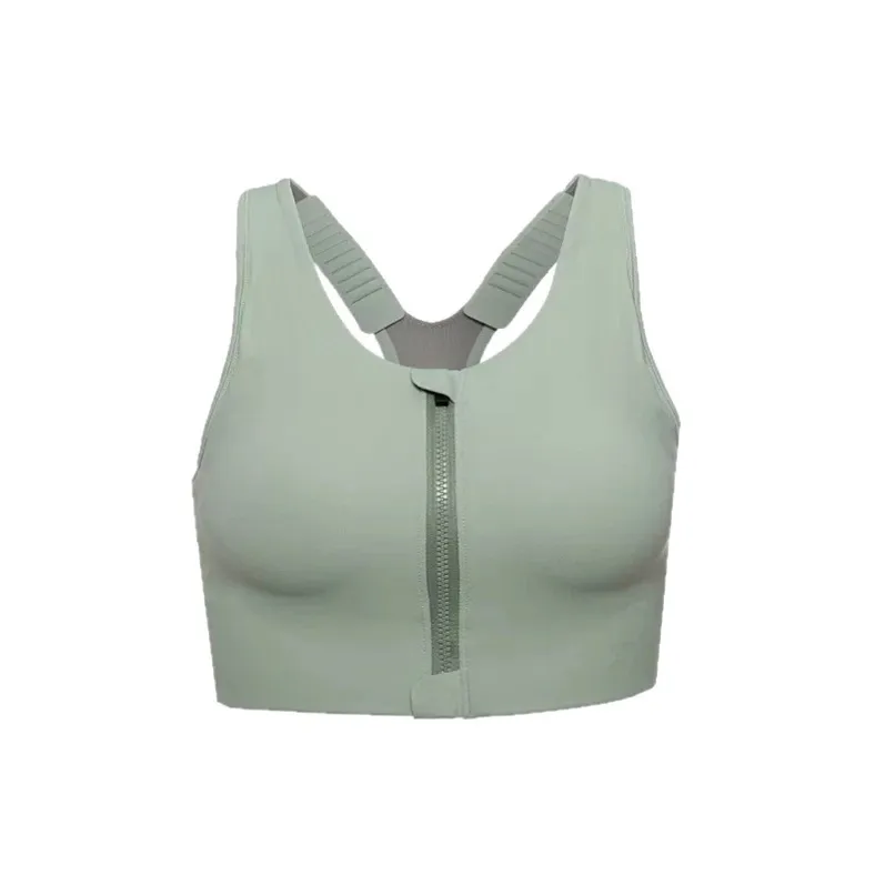 Avocado green GENY YOGA 24028 front-zip sports bra product view