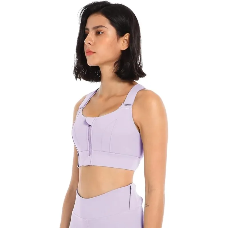 GENY YOGA 260803P purple adjustable zip-front high-support sports bra side fit view