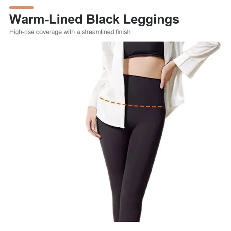 Women's warm-lined black winter leggings Style 8882 front view