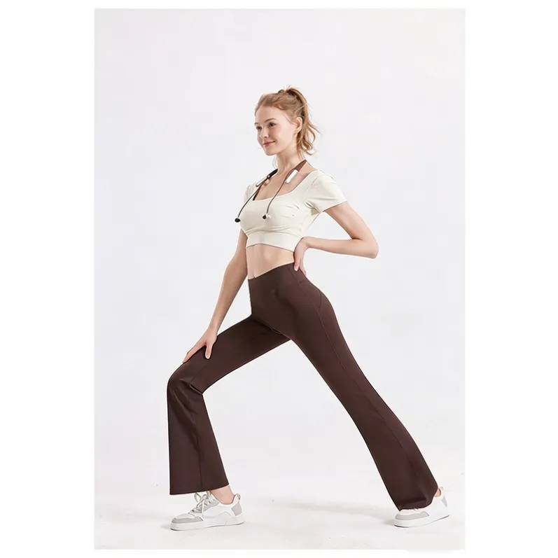 Walnut Brown four-way stretch flare yoga pants in movement