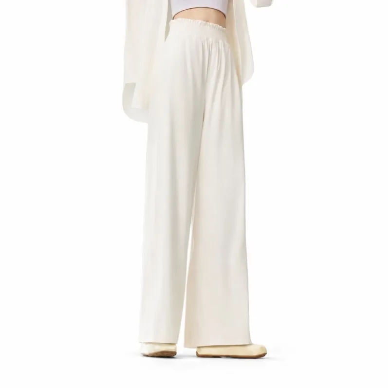 White GENY YOGA 26059 women's cooling straight-leg summer pants