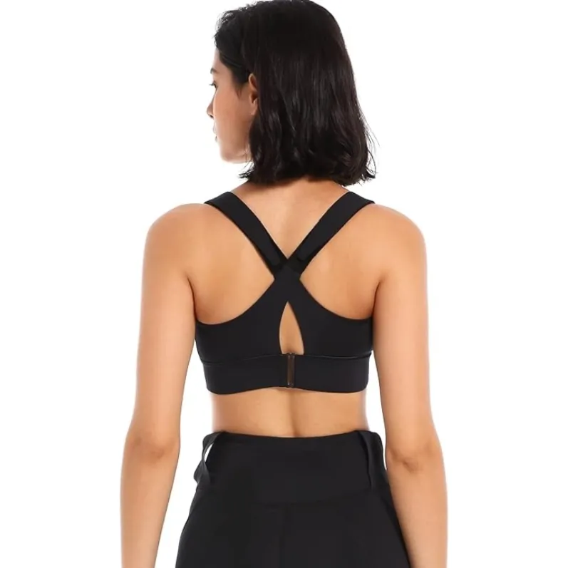 GENY YOGA 260803BL black adjustable zip-front high-support sports bra x back full view