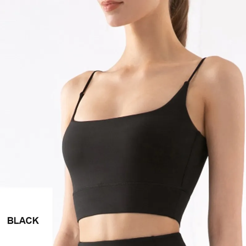 GENY YOGA 2222 black seamless thin-strap yoga camisole front view