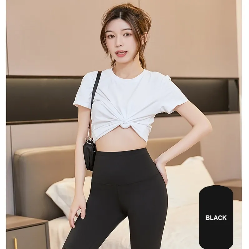 GENY YOGA 2352 women's brushed high-waist yoga biker shorts showing black lifestyle front view