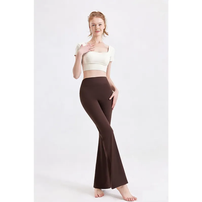 Women's Warm Tea Brown high-waisted flare leggings 25005