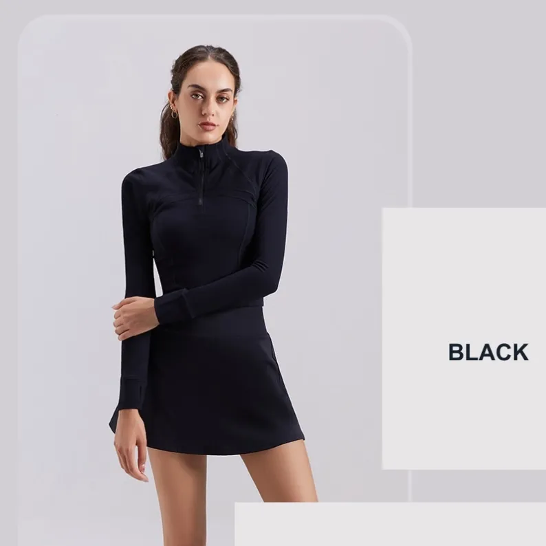 Black GENY YOGA 24030 sculpted half-zip long-sleeve performance top