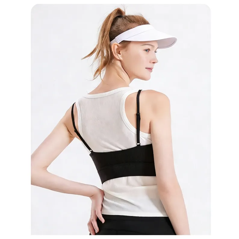 Open-back ribbed yoga top with fixed slim shoulder straps style 25002