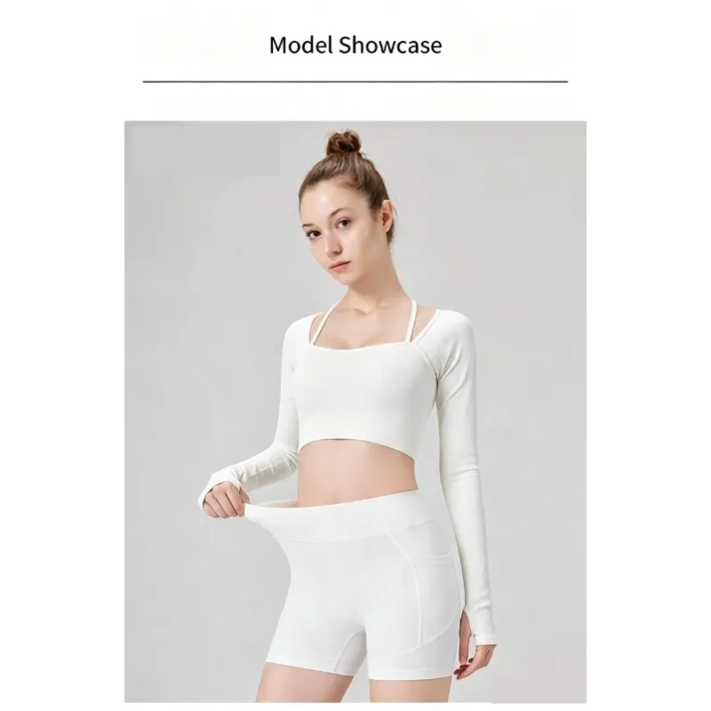 Off-White GENY YOGA 25032 ribbed yoga shorts full model view