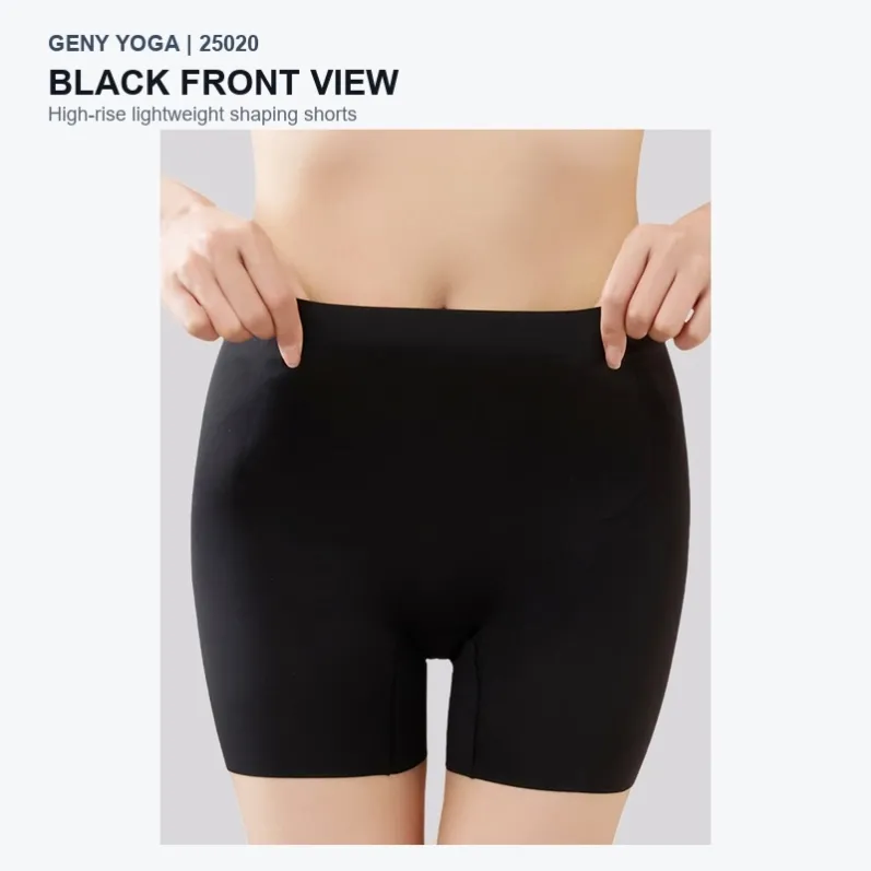 Black high-waist tummy-control shaping shorts model 25020 front view