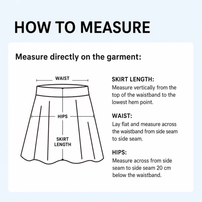 How to measure waist hip and skirt length for GENY YOGA AS0069 tennis skirt