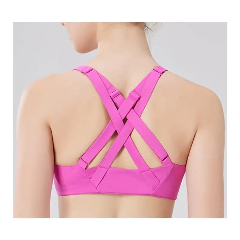 Racerback design detail of women's high-support sports bra 25018