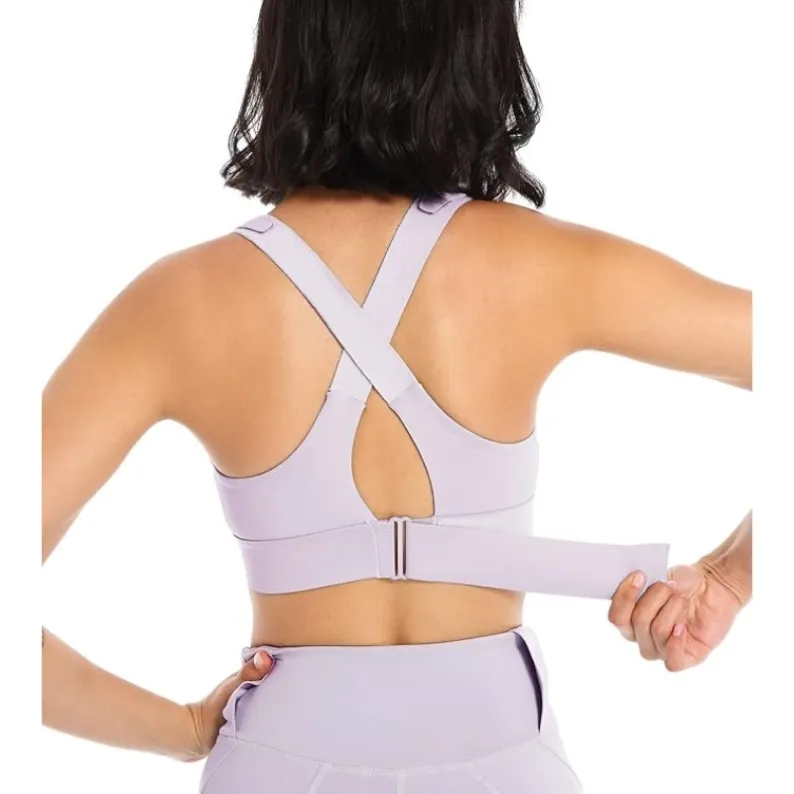 GENY YOGA 260803P purple adjustable zip-front high-support sports bra x back rear view