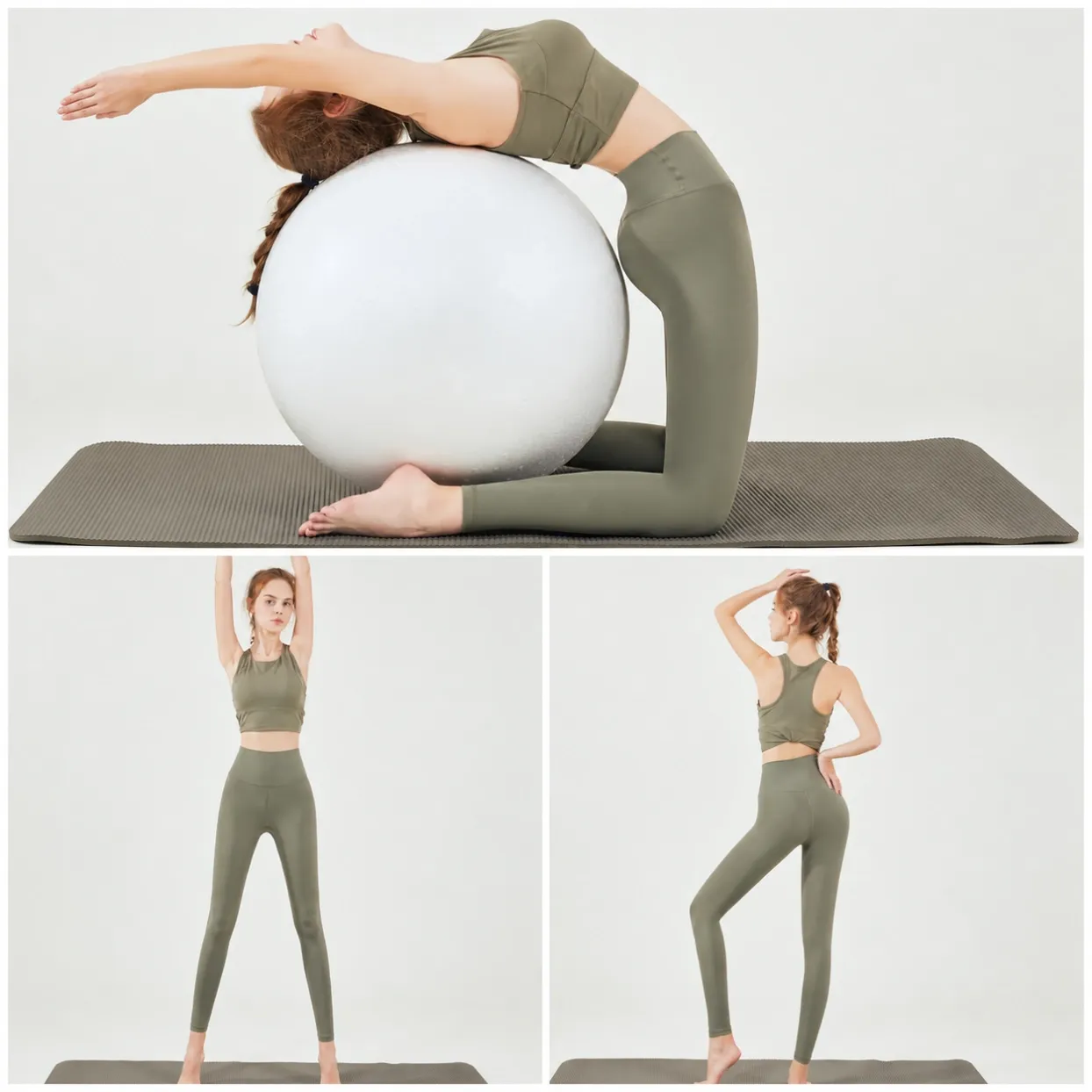 Women's Y23002 Green Gray high-waisted yoga leggings