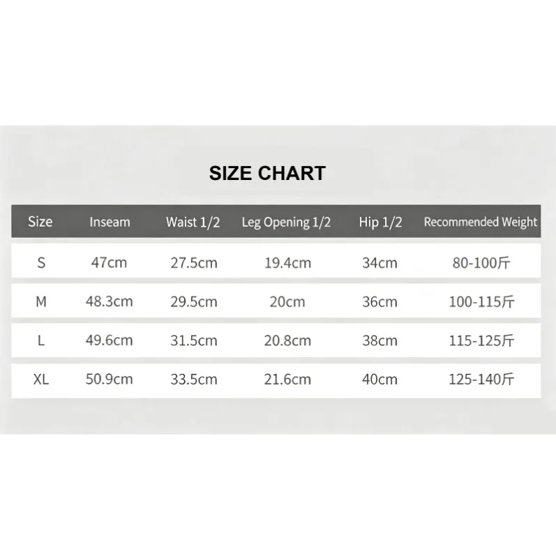 Size chart for GENY YOGA style 25032 in sizes S to XL