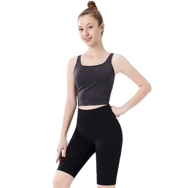 Black GENY YOGA 25045 five-inch biker shorts front model view