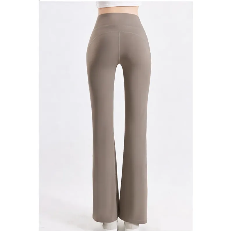 Back view of Elephant Grey high-waisted flare yoga pants 25005