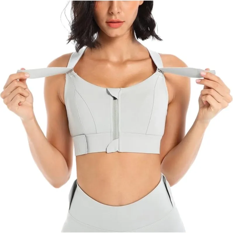 GENY YOGA 260803LG light green adjustable zip-front high-support sports bra wide strap adjustment