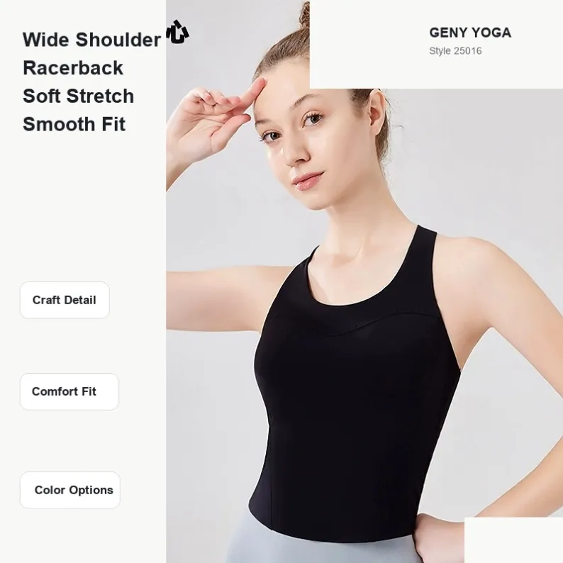 Wide-shoulder front fit of women's longline racerback tank top 25016