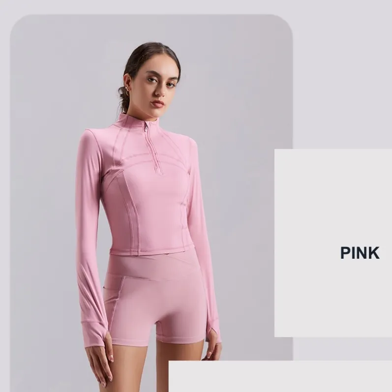 Pink GENY YOGA 24030 sculpted half-zip performance top