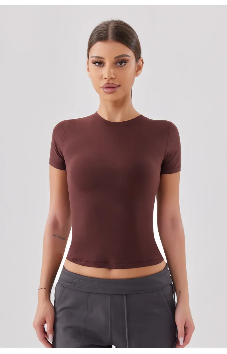 Dark coffee front view of GENY YOGA 25070 sculpting fitness top