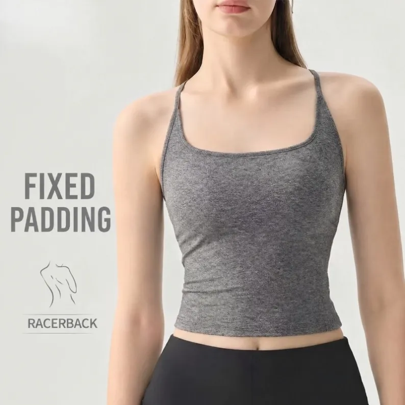 Women's racerback yoga tank with built-in fixed cups by GENY YOGA