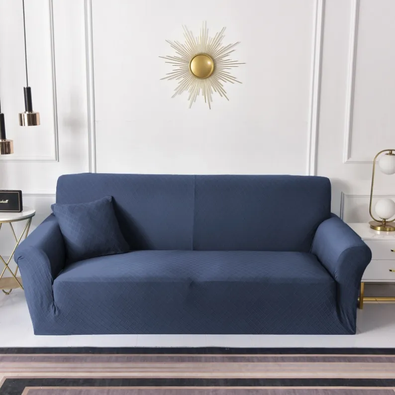 Navy blue diamond jacquard sofa cover