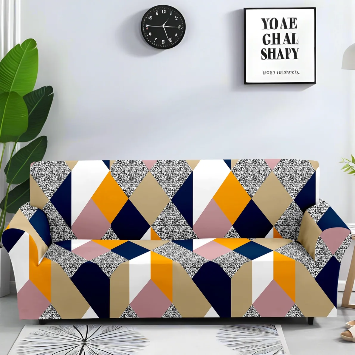 Geometric printed stretch sofa cover