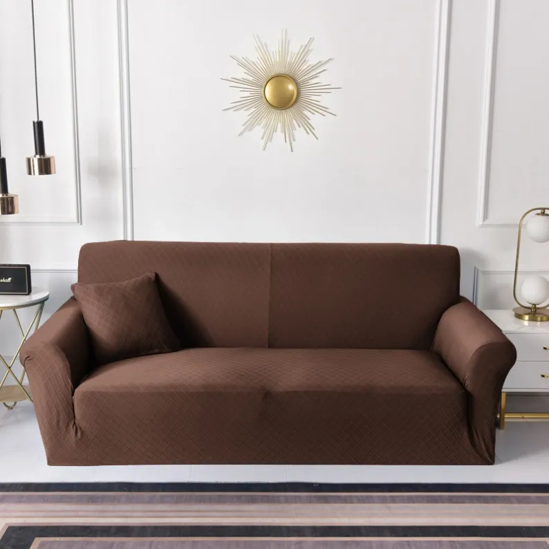 Coffee brown diamond jacquard sofa cover